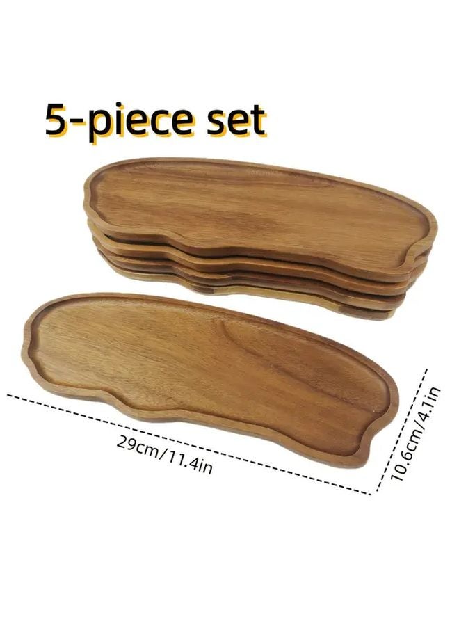 5PCS Oval Solid Wood Tray Set Handcrafted Lightweight For Serving Food Desserts - Image 3